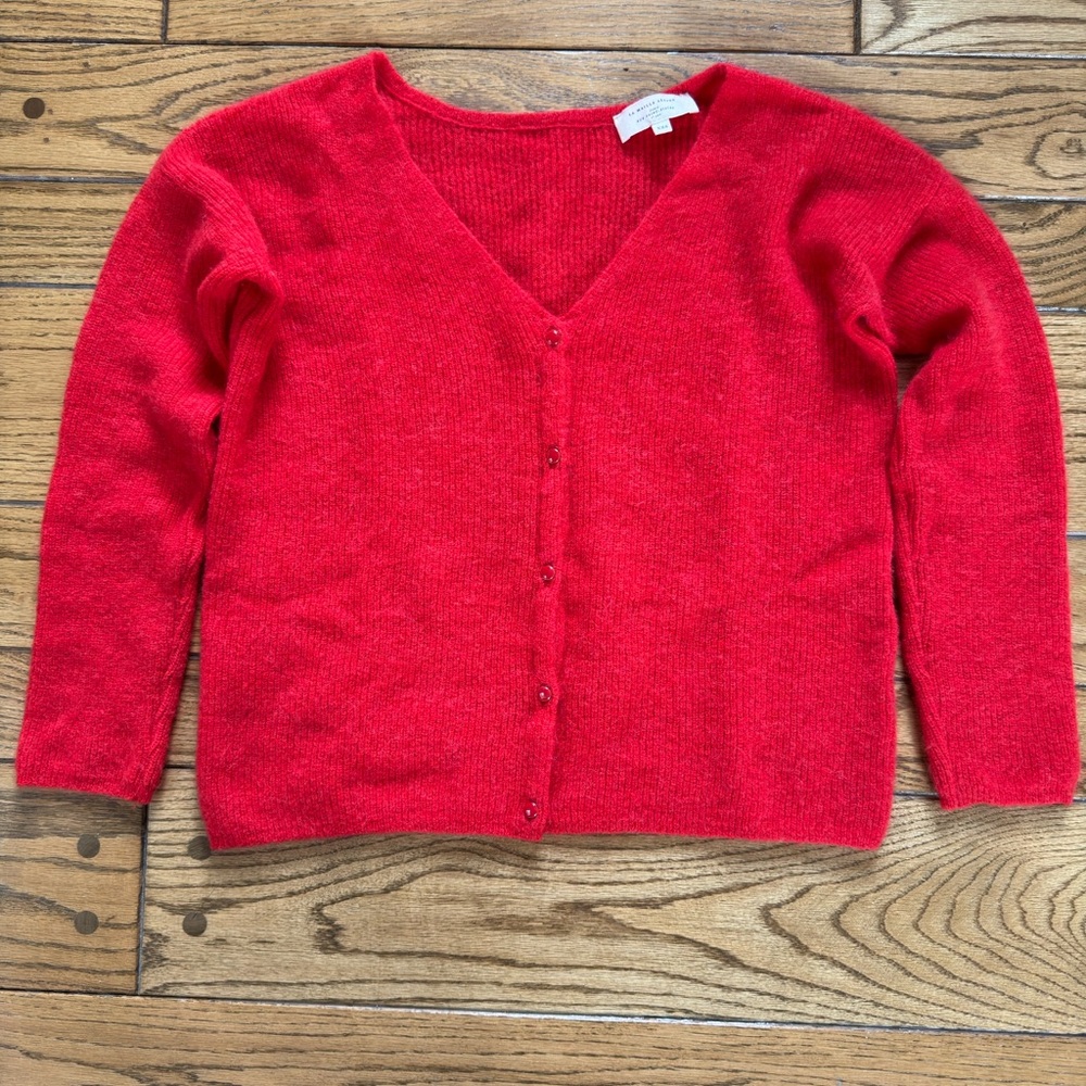 Sezane Barry Red V-Neck Button Cardigan Sweater